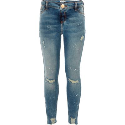Girls blue ripped paint Molly jeggings